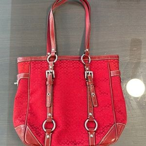 Genuine Coach red purse mini signature “C” material